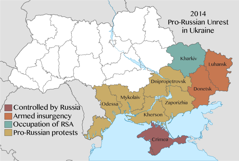 2014 pro-Russian unrest in Ukraine. Wikipedia CC–BY–SA.