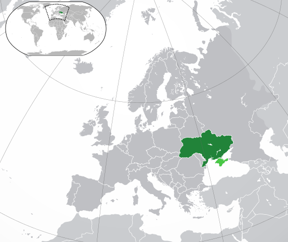 Location of Ukraine in Europe. Wikipedia CC–BY–SA