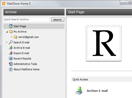 MailStore Home interface